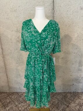 NWT Green Floral Wrap Dress Studio 1 Plus Size 18W Vacation Summer Midi Dress